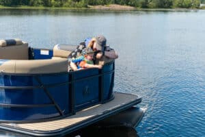 Family boating in their Legend Boats pontoon